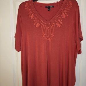 Cable & Gauge Short Sleeve Top Sz 2X  Terracotta Preloved